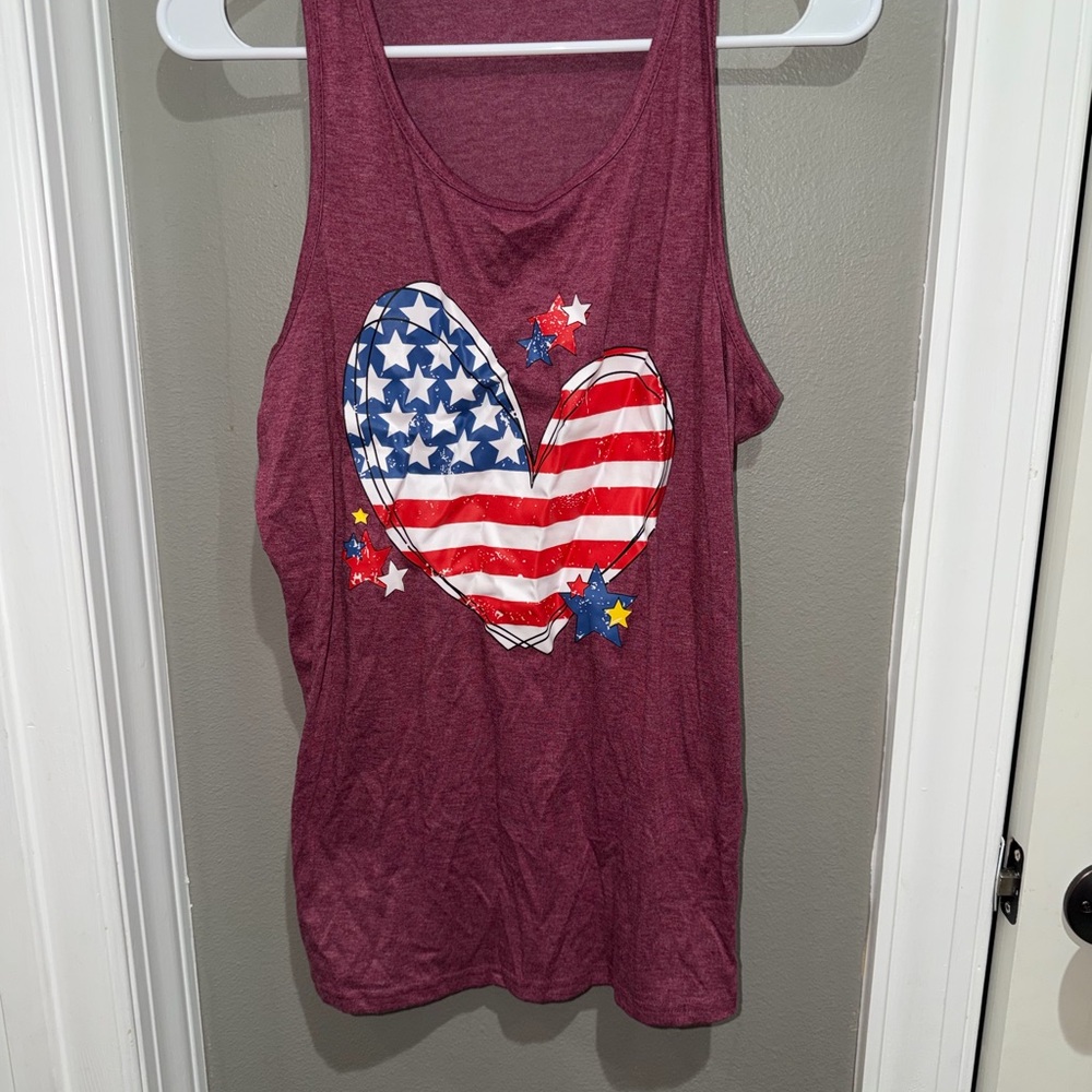 American Flag Heart Tank Top - Burgundy